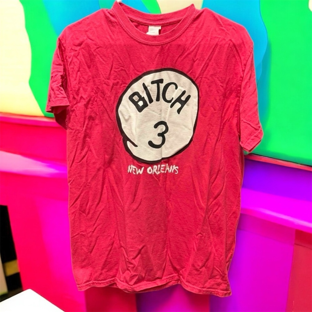 Btch 3 handcrafted New Orleans Gildan Heavy Cotton Bright pink Tee MEDIUM